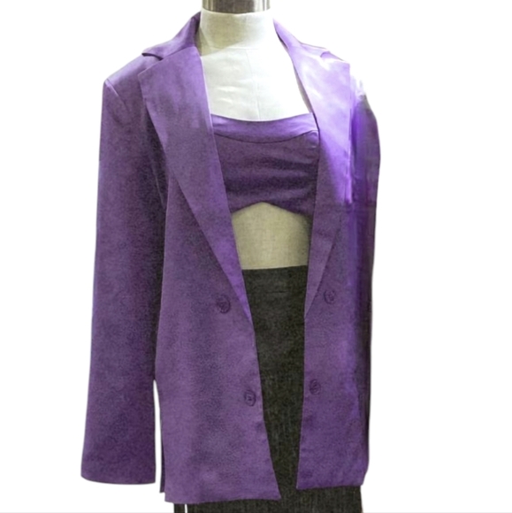 BLUE BLUSH Purple Block Him Satin Crop Top Size Small Bustier Y2K Party Bralette - Picture 11 of 11